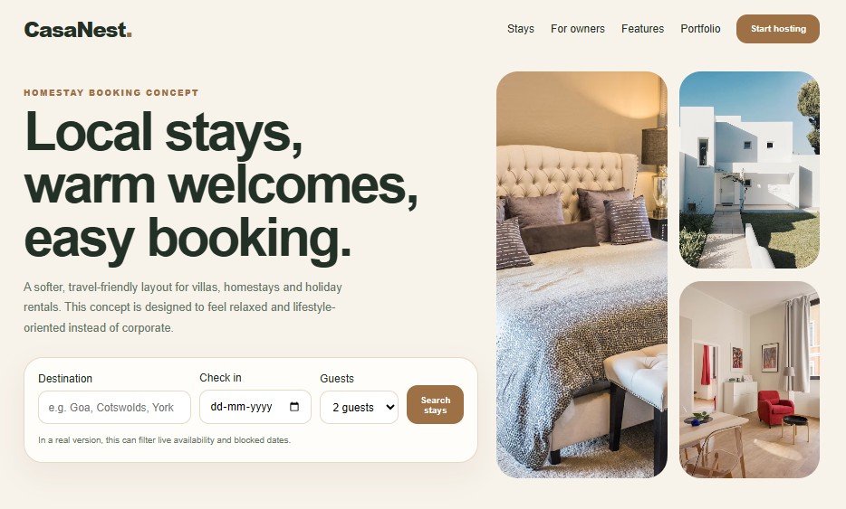 Homestay booking portal website preview